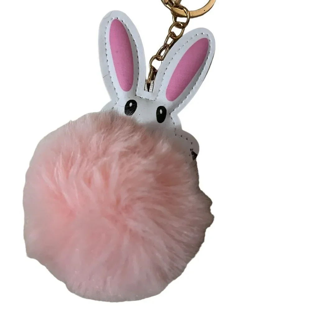 Bunny Rabbit Faux Leather Pompom Key Ring Purse Charm